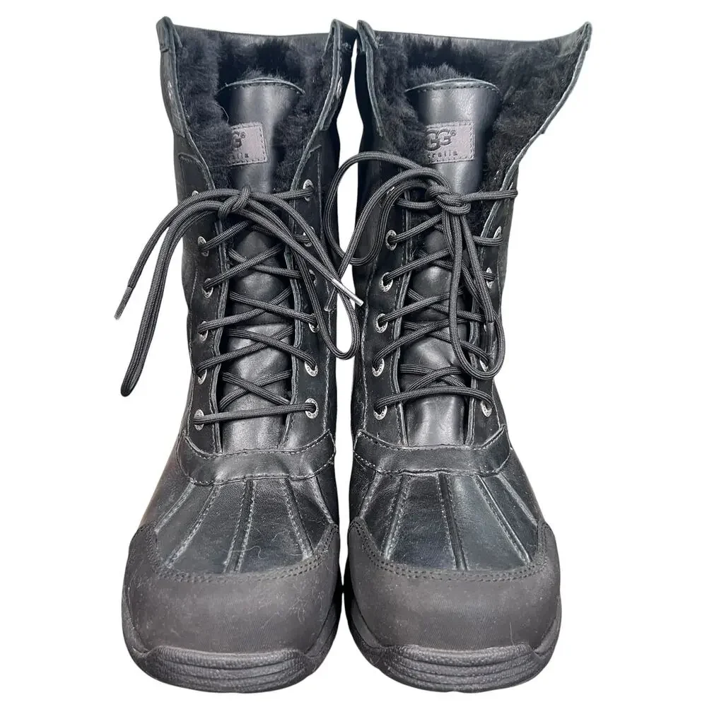 UGG Butte Waterproof Black Leather Shearling Snow Boots Size 11